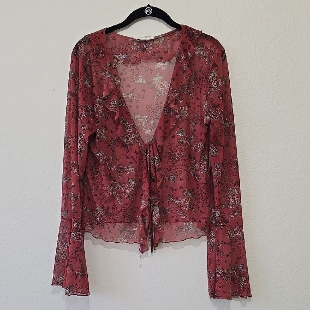 Love Wins Y2k Ruffle Nylon Blouse Xl